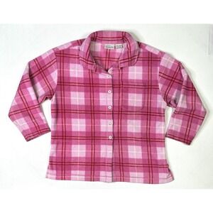 Basic Editions Fleece Jacket Women's Large Pink Plaid Button Sweater Vintage